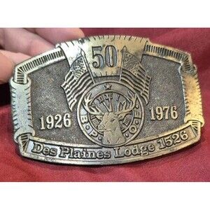VTG Lewis Buckle Chicago Brass Commemorative 50 Year Des Plaines Lodge 1526 Elk